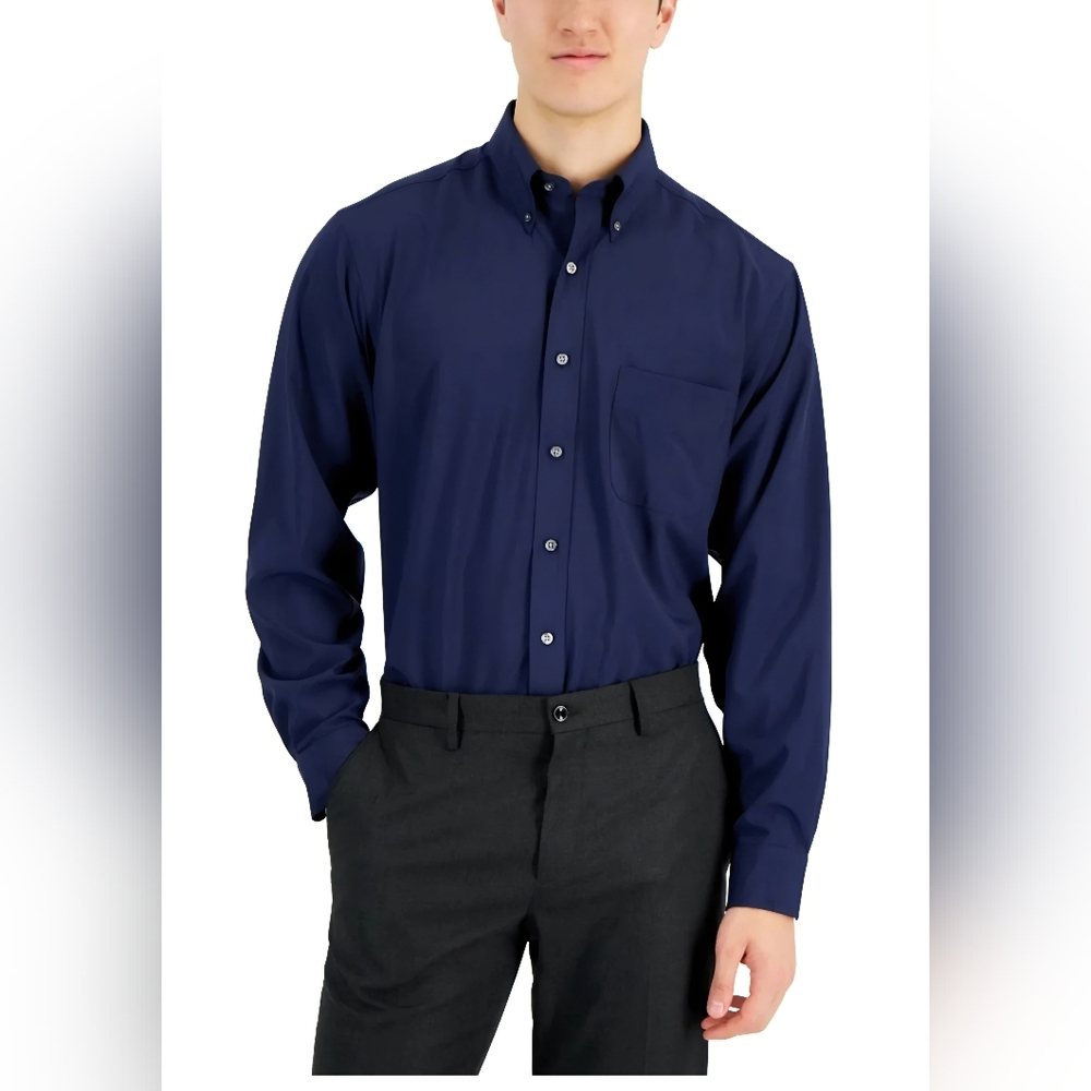 Club Room Men's Regular Fit Stretch Traveler Dress Shirt Size M,2XL  Blue Notte